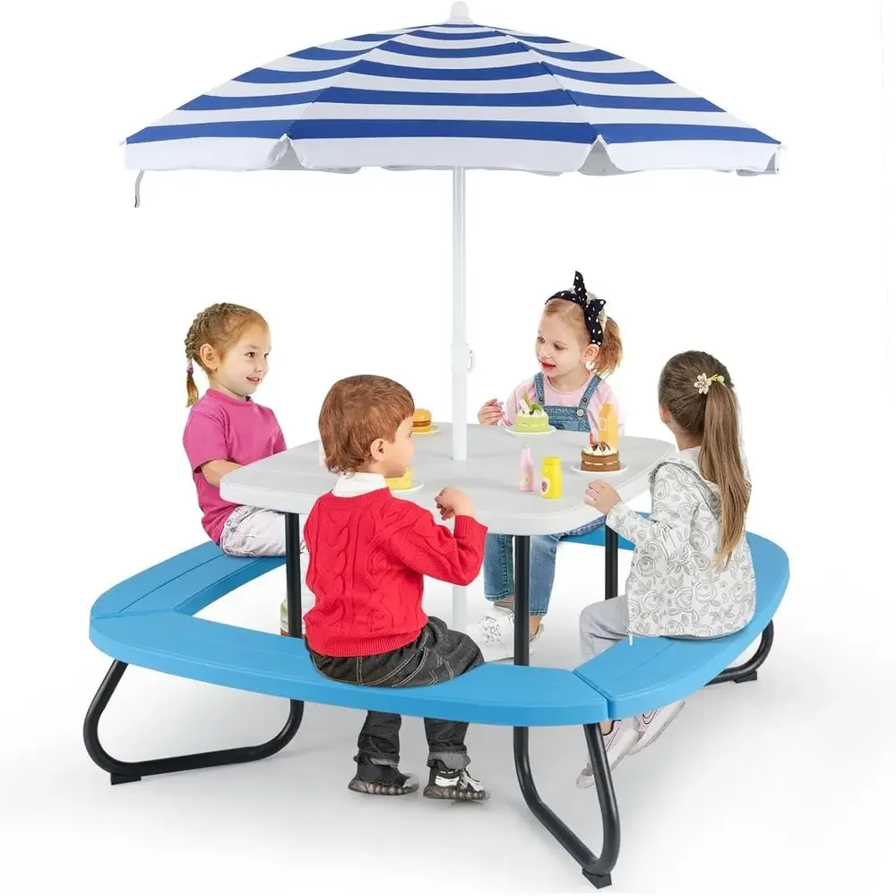 Kids Outdoor Umbrella For Table - Mesa de Piquenique para 8 Crianças