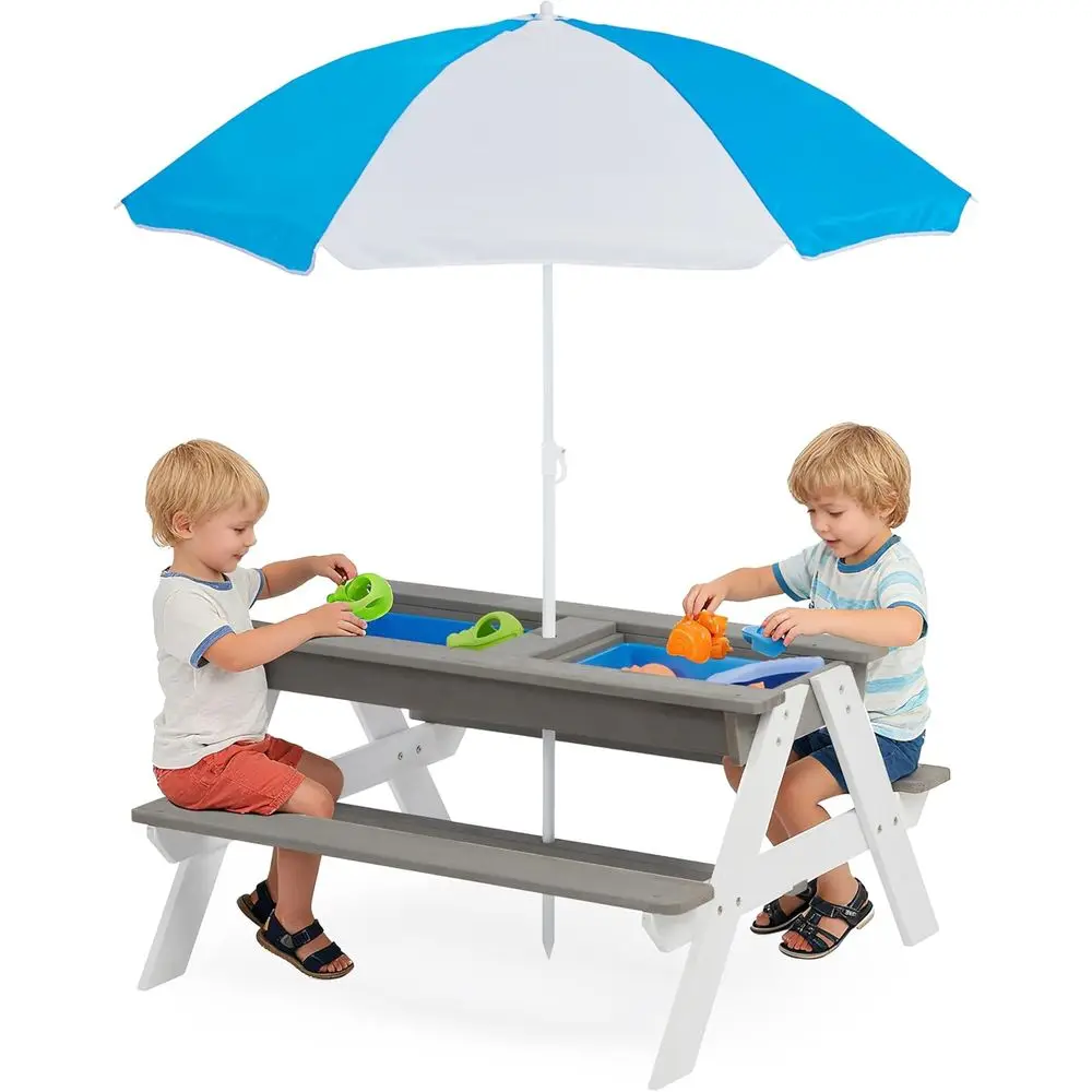 Kids Outdoor Umbrella For Table - Mesa de Piquenique de Madeira Conversível
