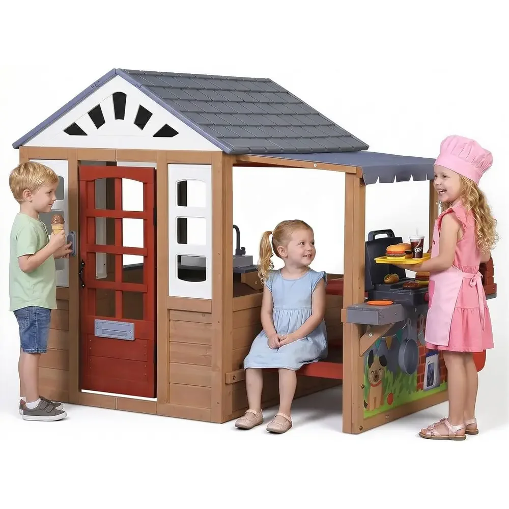 Kids Outdoor Wooden Playset - Casa de Brincar de Madeira para
