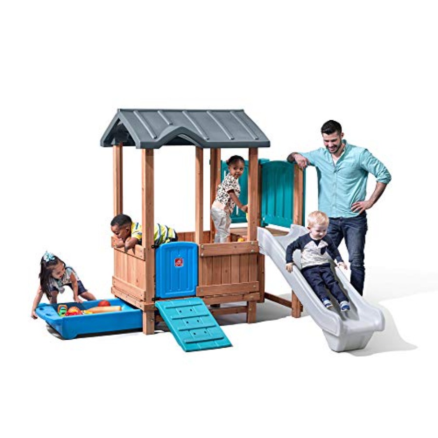 Kids Outdoor Adventure - Woodland Adventure Playhouse & Slide, conjunto