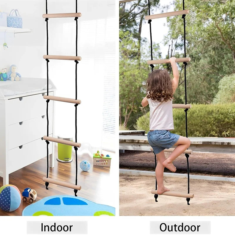 Kids Outdoor Wooden Playset - Escada de Corda para Escalada Infantil,
