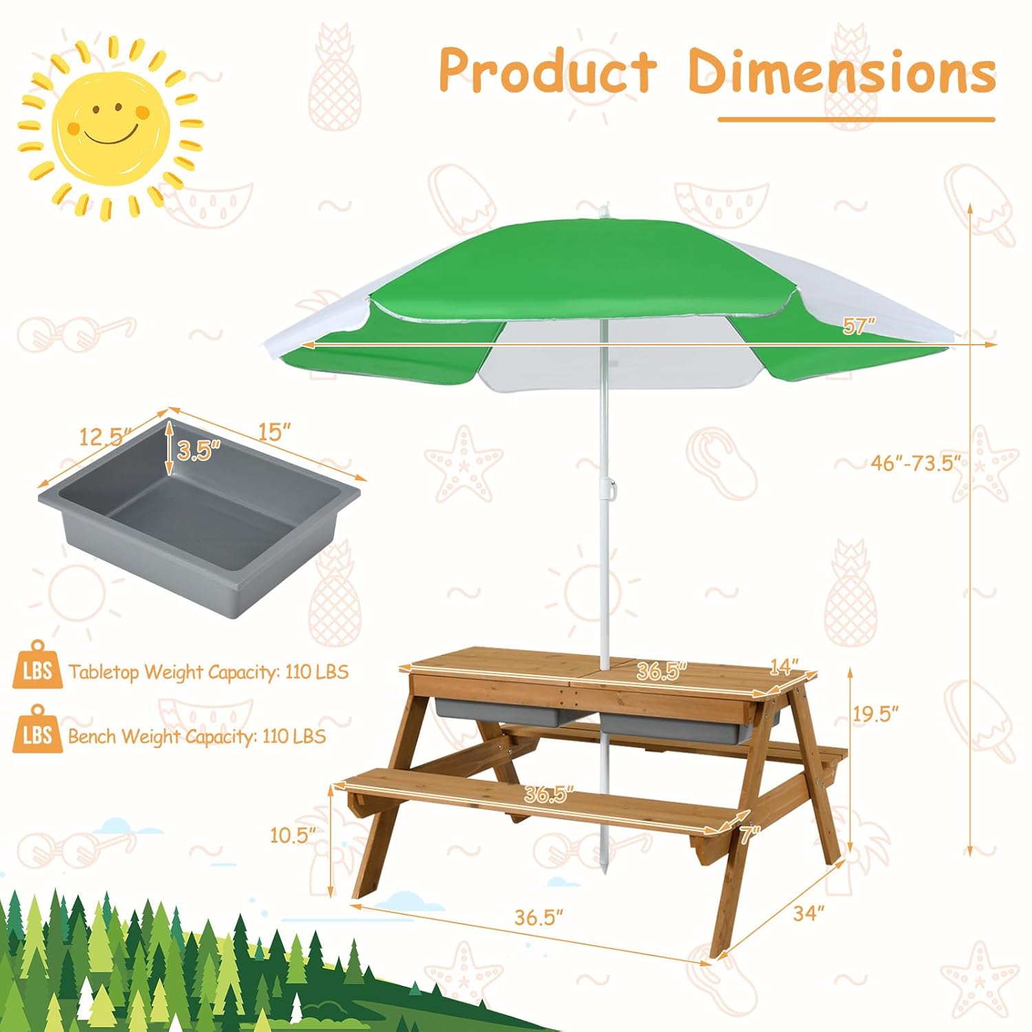 Mesa de Piquenique Infantil 4  - Kids Outdoor Umbrella For Table avaliação e preço