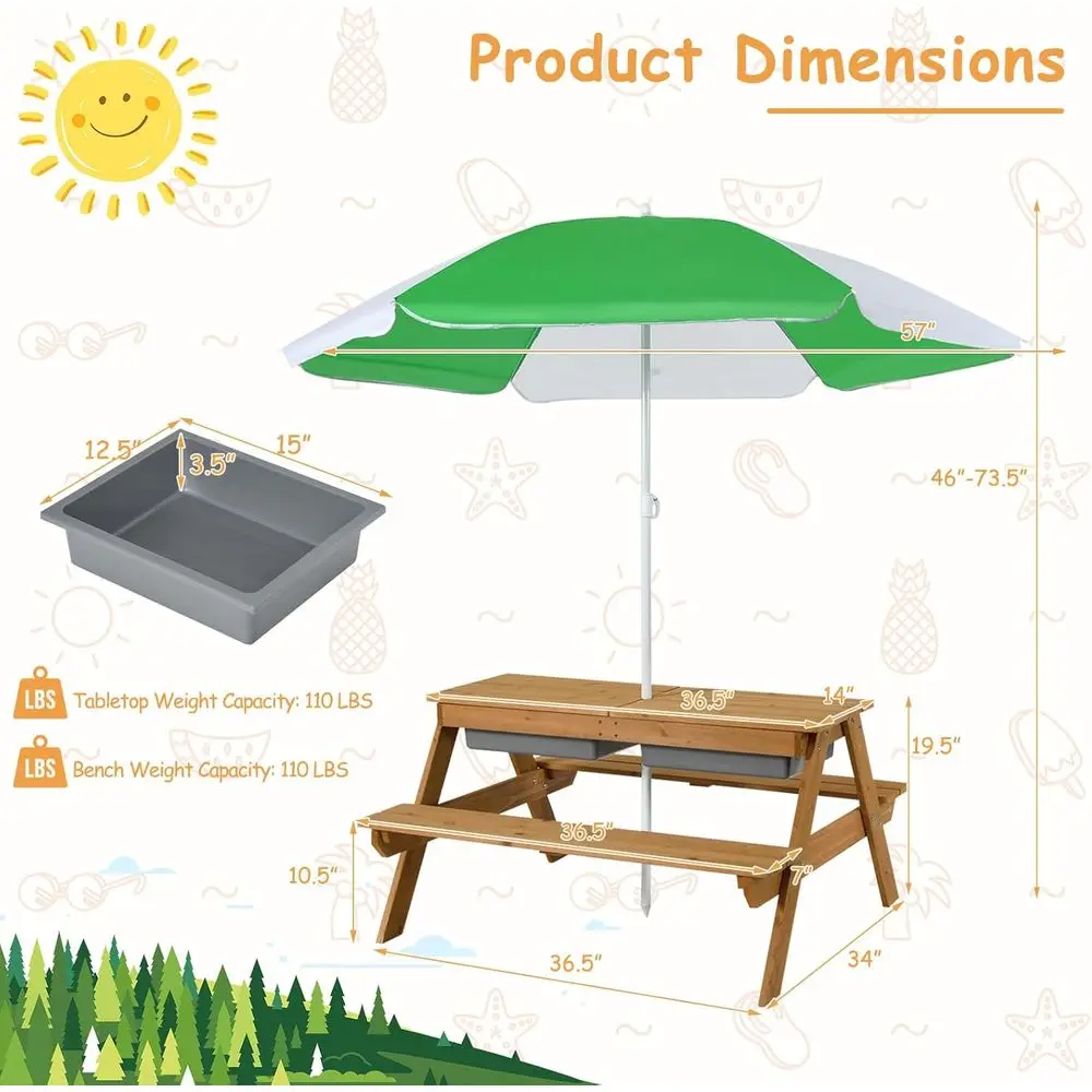 Mesa de Piquenique de Madeira  - Kids Outdoor Umbrella For Table avaliação e preço