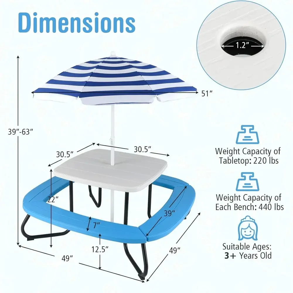 Mesa de Piquenique para 8 Cria - Kids Outdoor Umbrella For Table avaliação e preço