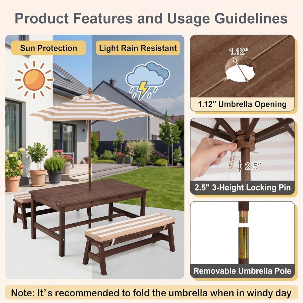 Mesa de piquenique infantil, t - Kids Outdoor Umbrella For Table avaliação e preço