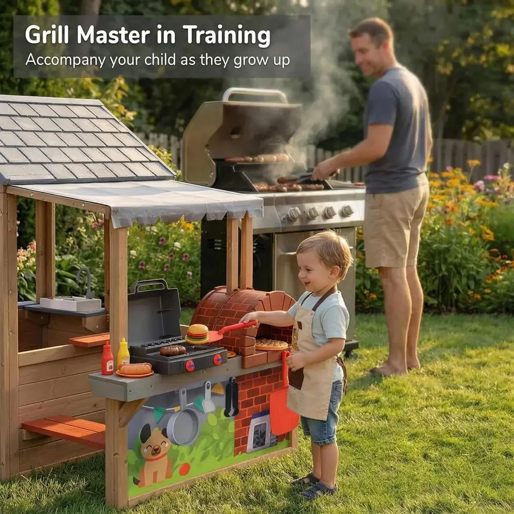 Casa de Brincar de Madeira par - Kids Outdoor Wooden Playset avaliação e preço