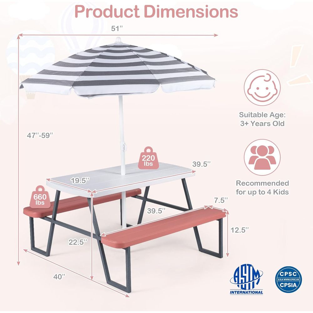Mesa de Piquenique Infantil, C - Kids Outdoor Umbrella For Table avaliação e preço